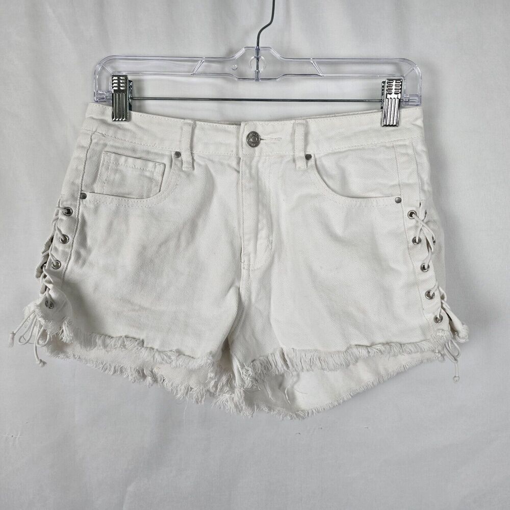 PacSun Jean Shorts Women Size 27 White Cut Off High Rise Lace-Up